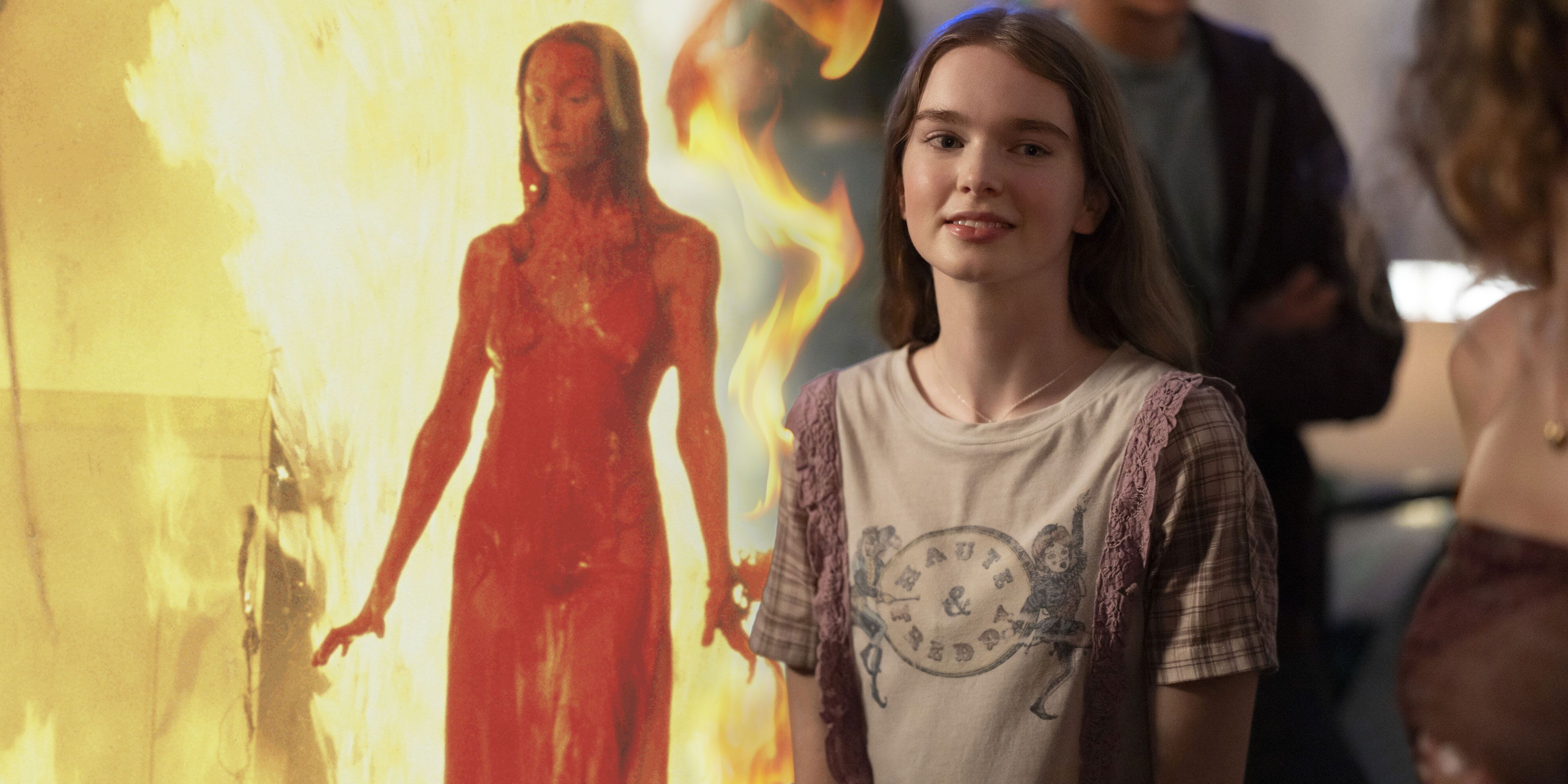 Bildemontasje: Sissy Spacek i Carrie (1976) og Summer H. Howell i Carrie (serie, 2026)