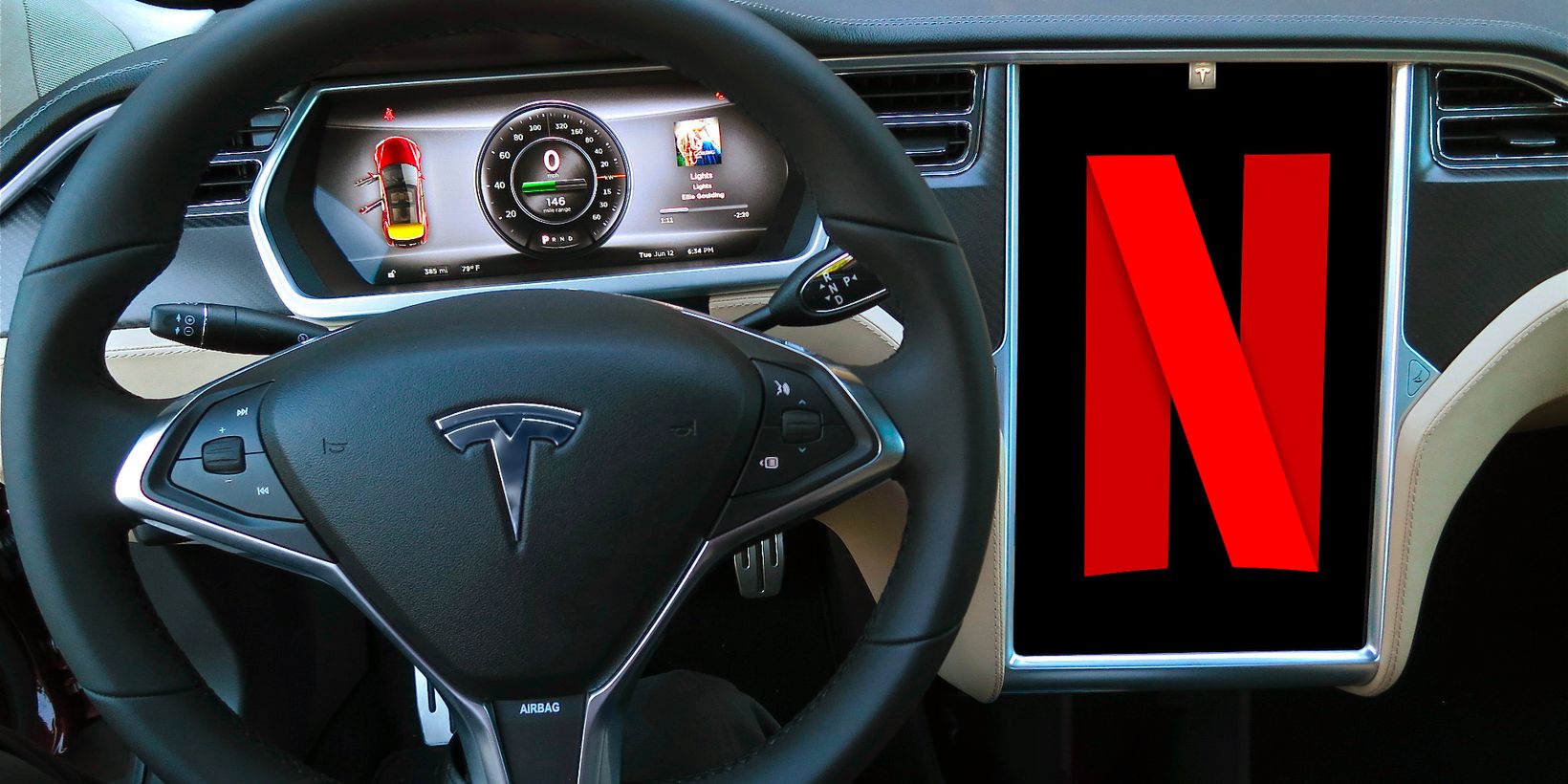 Tesla med Netflix-app