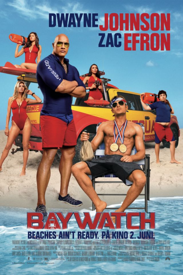 Dwayne Johnson, Alexandra Daddario, Zac Efron, Ilfenesh Hadera, Jon Bass, og Kelly Rohrbach i Baywatch (2017)