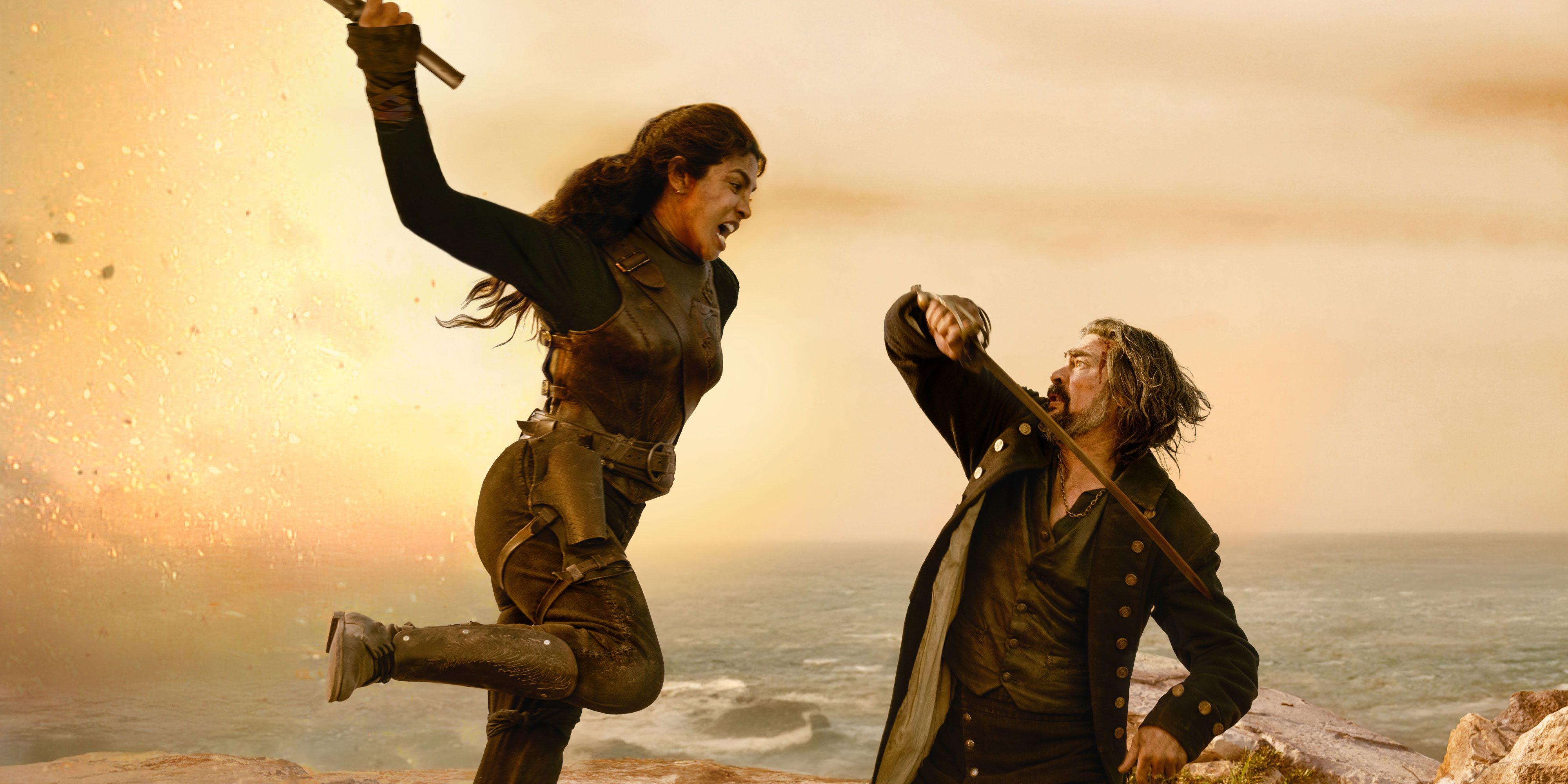 Priyanka Chopra Jonas og Karl Urban i The Bluff