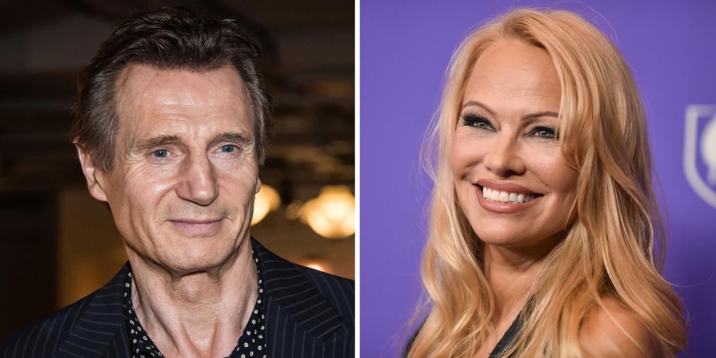 To sidestilte bilder av Liam Neeson og Pamela Anderson