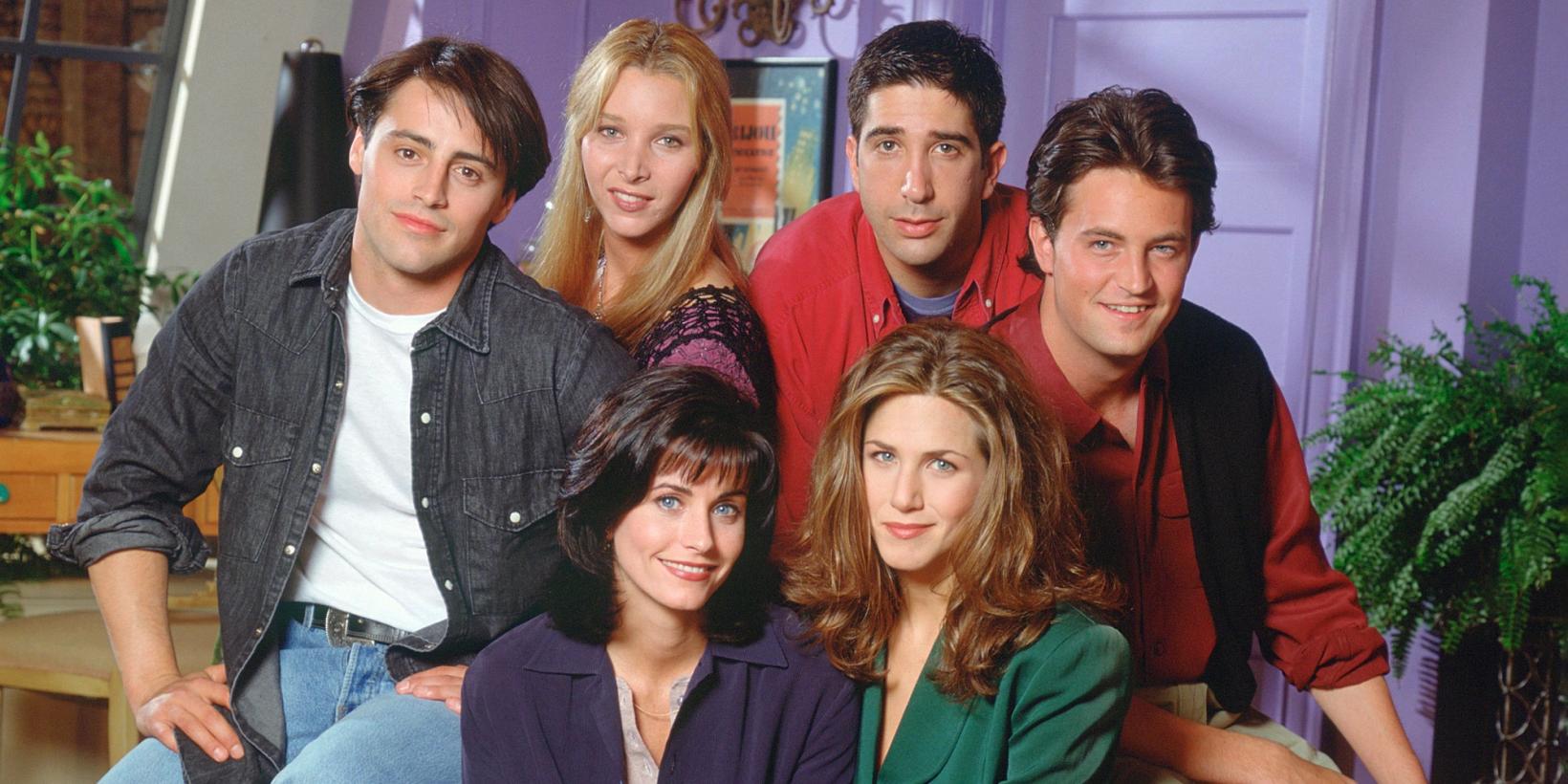 Matt LeBlanc, Lisa Kudrow, David Schwimmer, Matthew Perry, Courteney Cox og Jennifer Aniston i Friends/Venner for livet