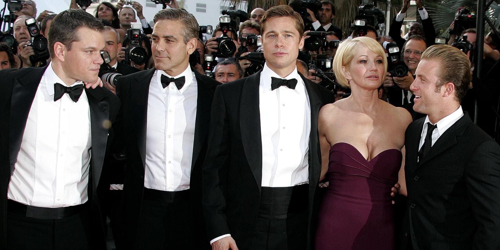 Matt Damon, George Clooney, Brad Pitt, Ellen Barkin og Scott Caan under premieren på Ocean's 13 i 2007