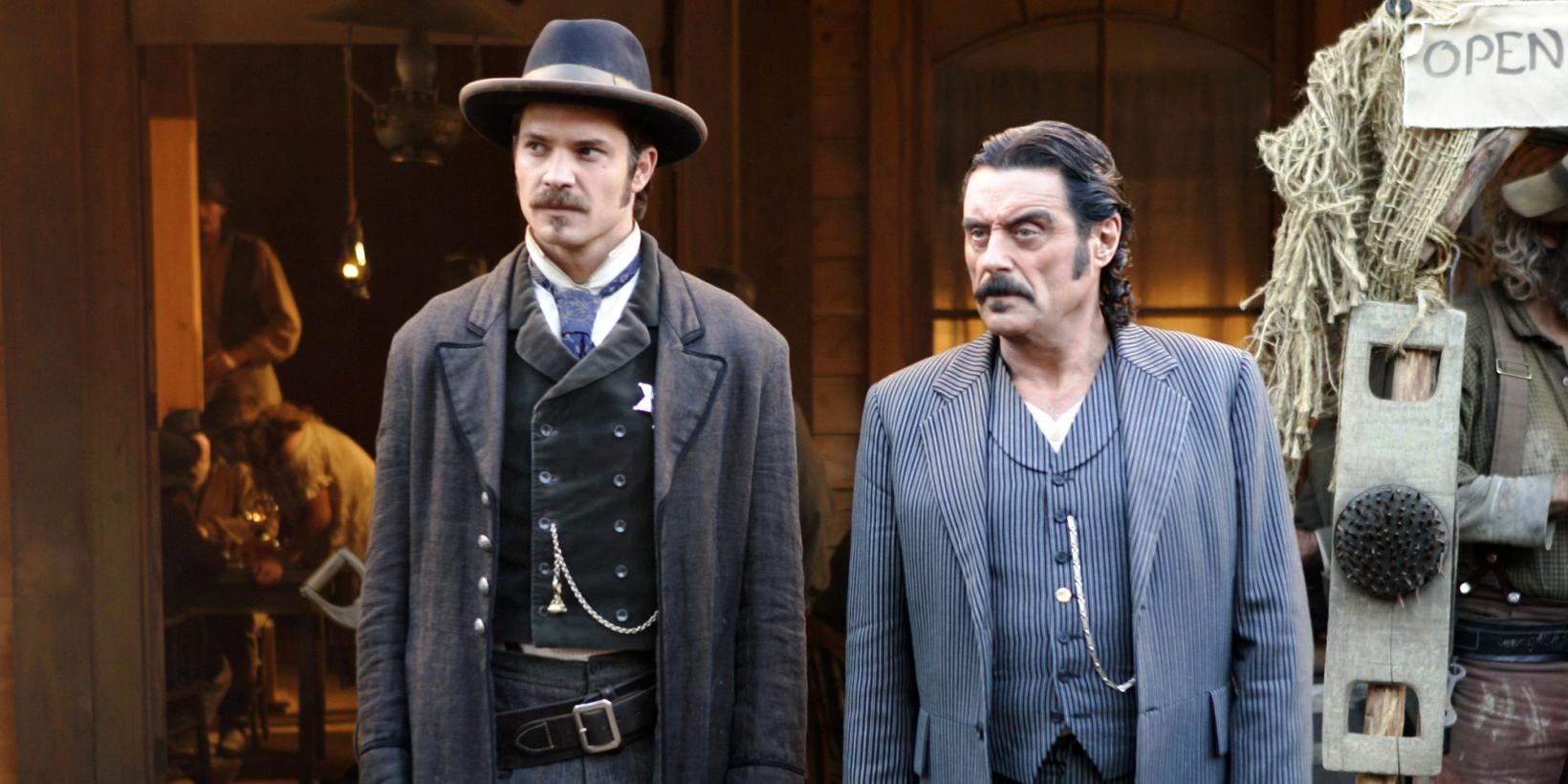 Ian McShane og Timothy Olyphant i Deadwood: The Movie