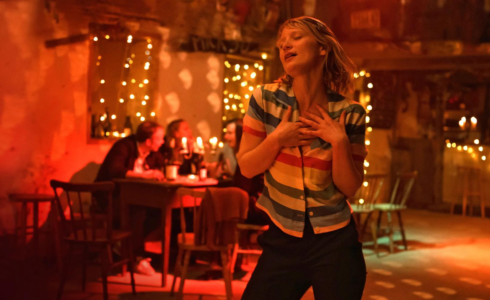 a person standing in a restaurant