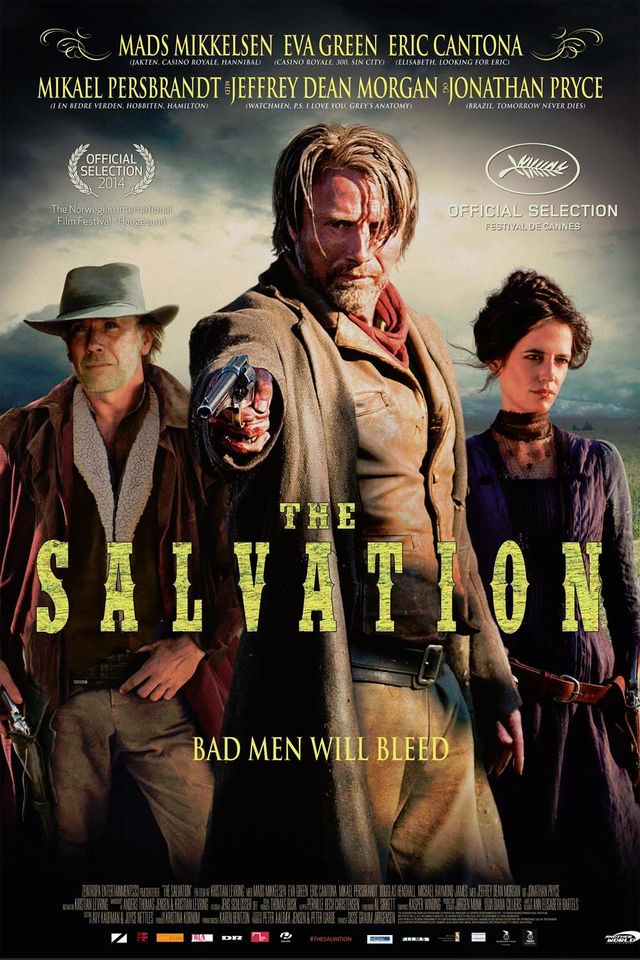 Eva Green, Mads Mikkelsen og Jeffrey Dean Morgan under innspillingen av The Salvation