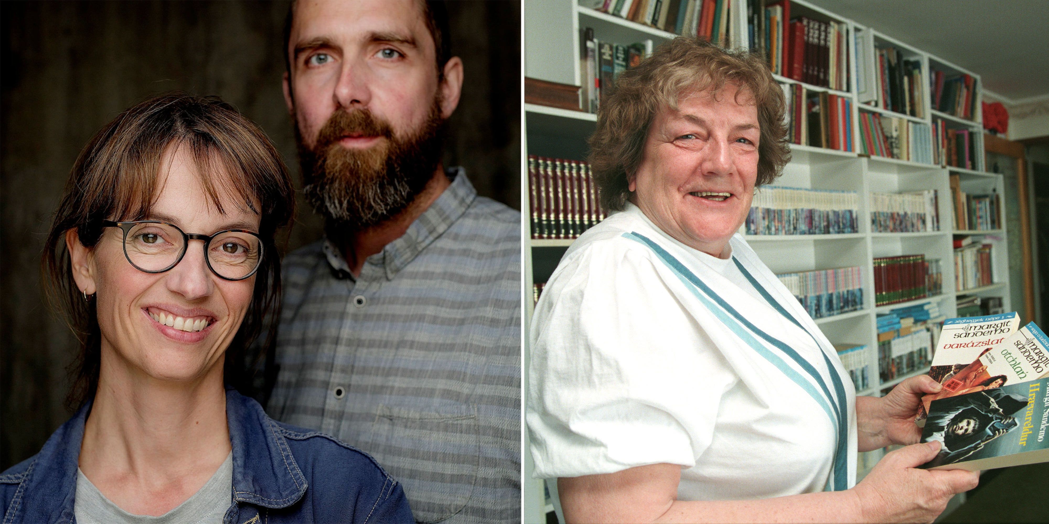 Anne Bjørnstad og Eilif Skodvin, serieskapere og manusforfattere for "Isfolket", og forfatter Margit Sandemo