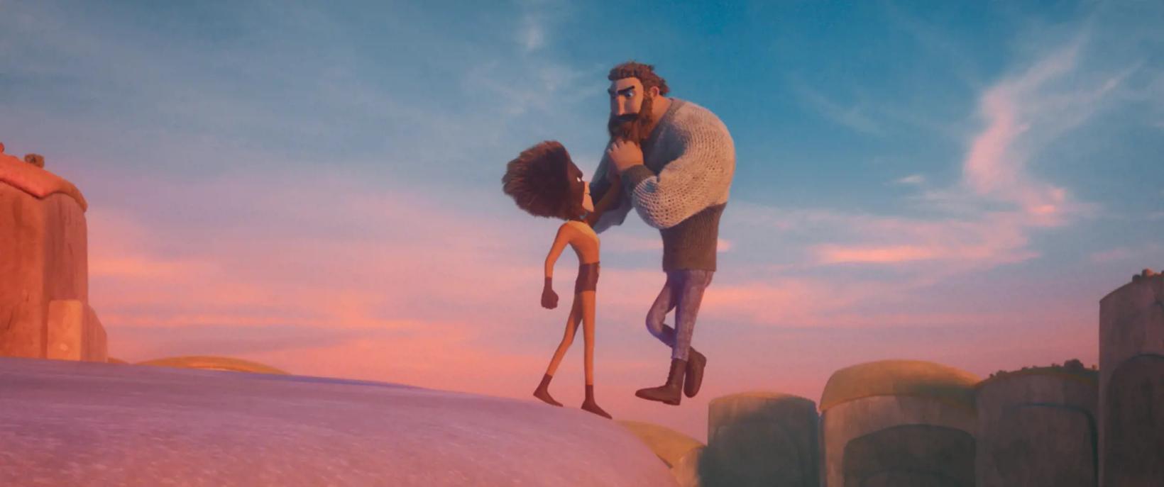 a man and woman walking on a desert landscape