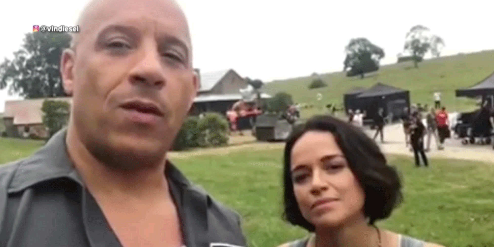 Vin Diesel og Michelle Rodriguez på settet til Fast 9