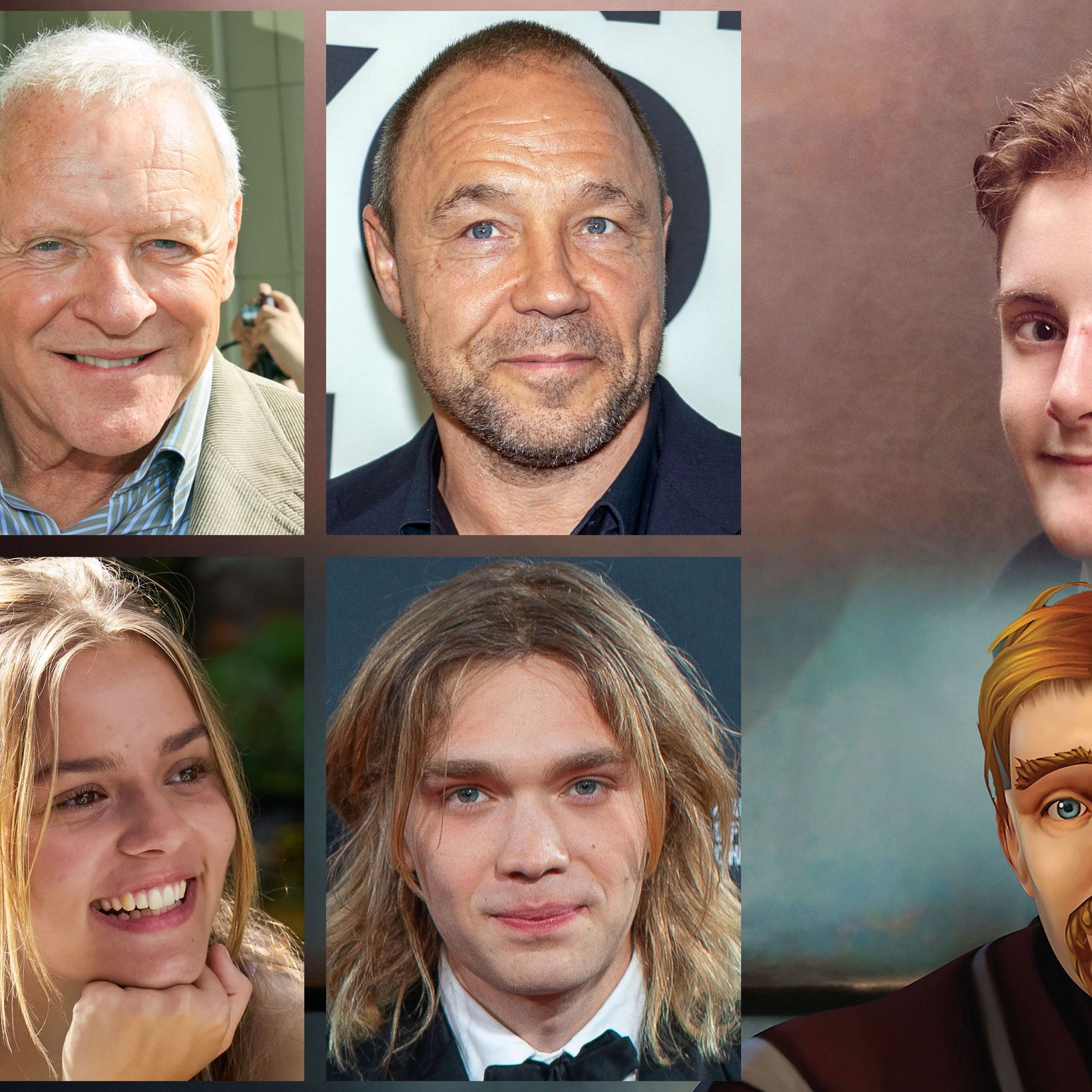 Bildemontasje: Anthony Hopkins (Nattsvermeren), Toni Collette (Hereditary), Stephen Graham (Adolescence), Charlie Plummer (Looking for Alaska), Isabela Merced (The Last of Us) og Maisy Stella (My Old Ass) skal spille i Morten Tydlums "Ibelin"-film