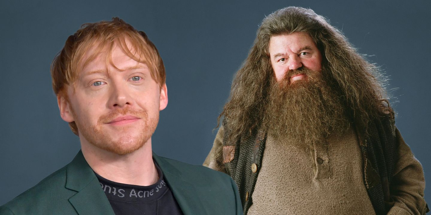 Rupert Grint og Robbie Coltrane som Hagrid/Gygrid