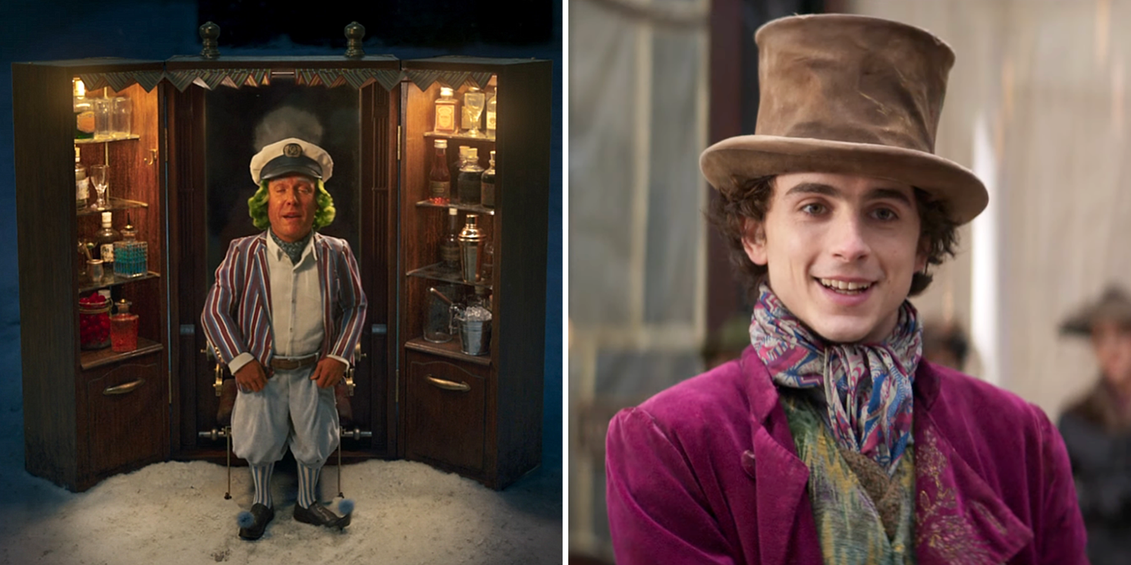 Hugh Grant og Timothee Chalamet i Wonka