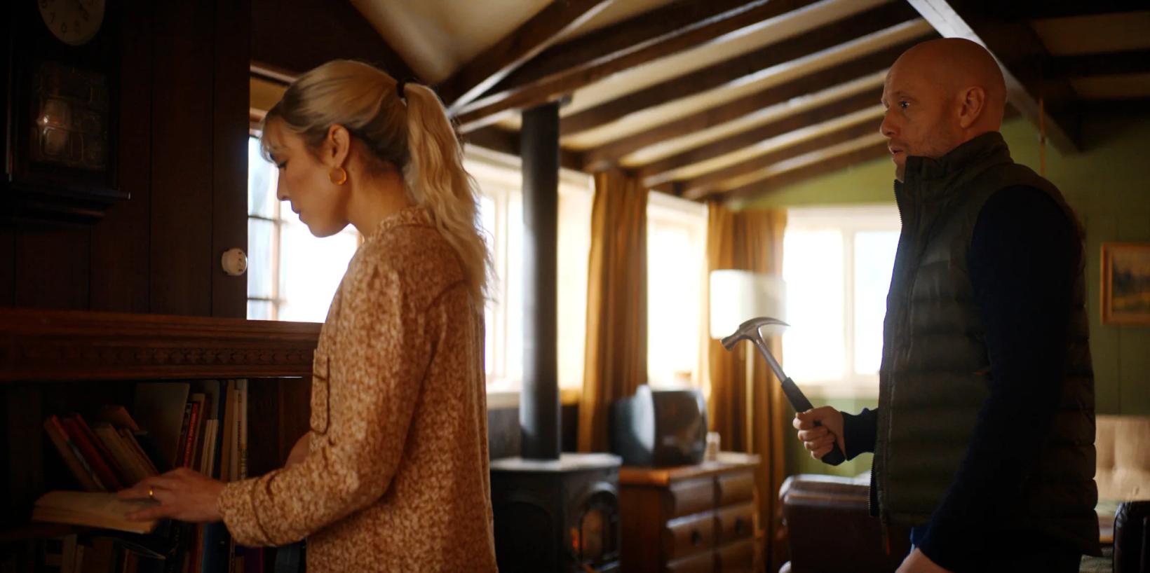 a man and a woman talking