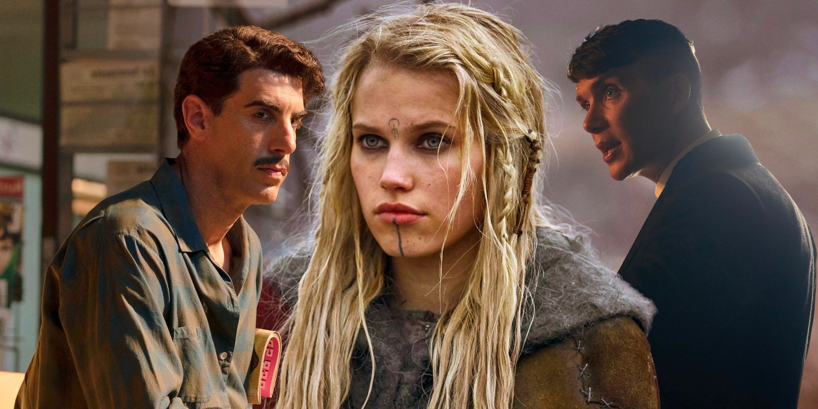 Sacha Baron Cohen i The Spy, Thea SOfie Loch Næss i The Last Kingdom og Cillian Murphy i Peaky Blinders