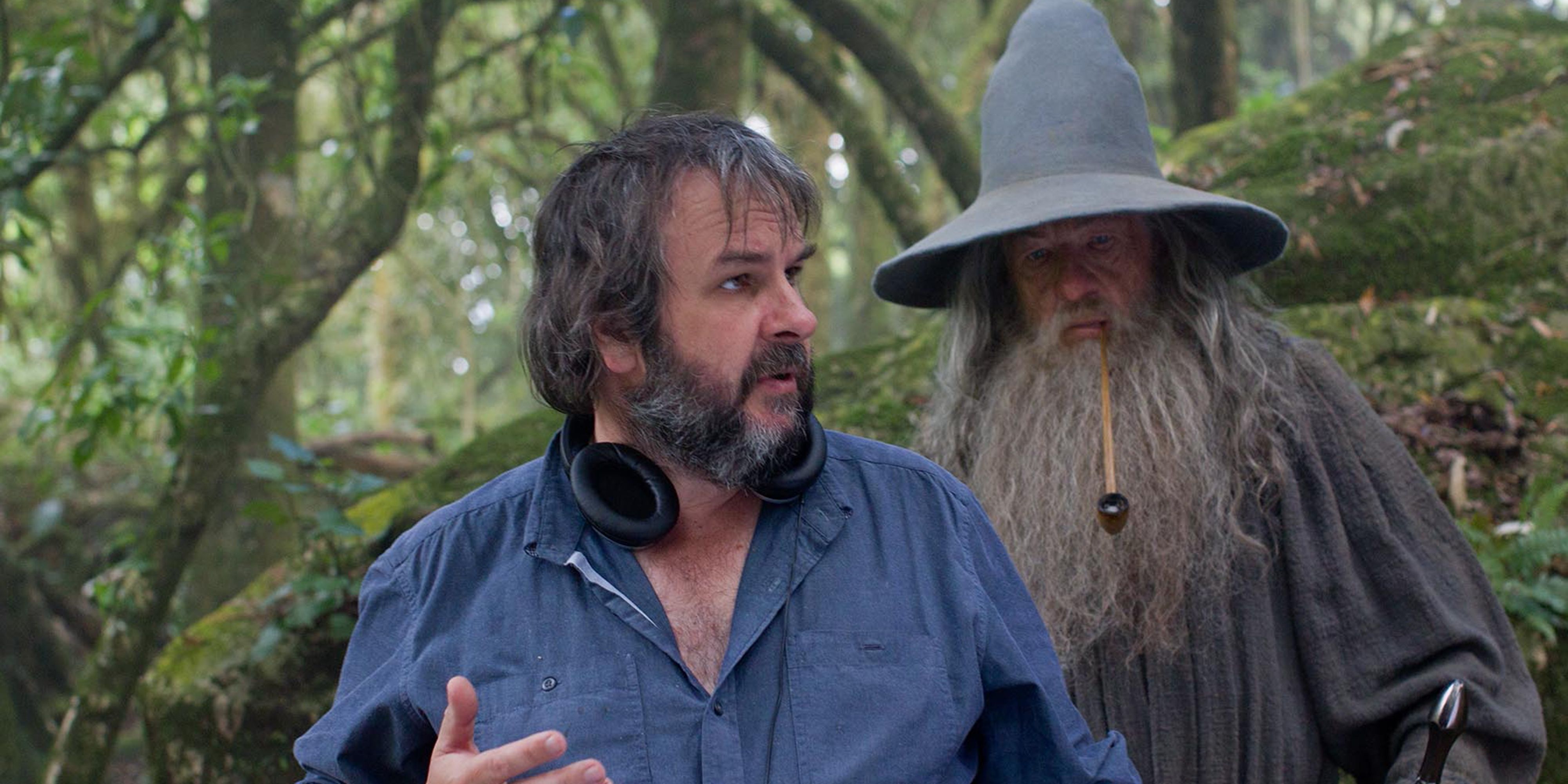 Peter Jackson og Ian McKellen under innspillingen av Hobbiten