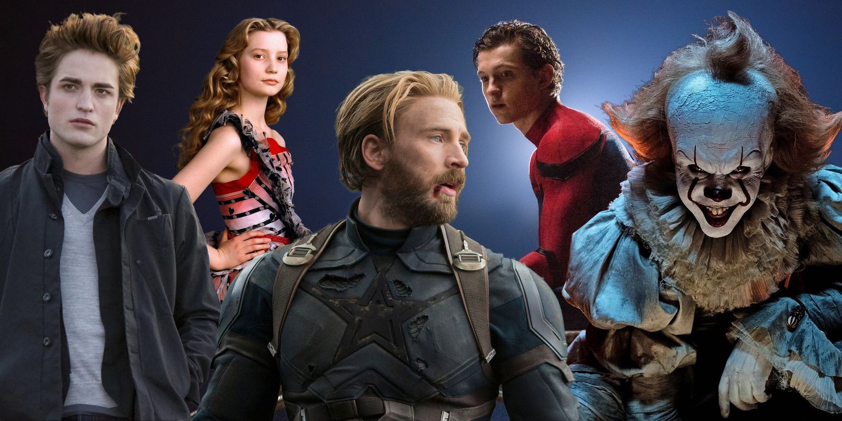 Robert Pattinson, Mia Wasikowska, Chris Evans, Tom Holland og Bill Skarsgård