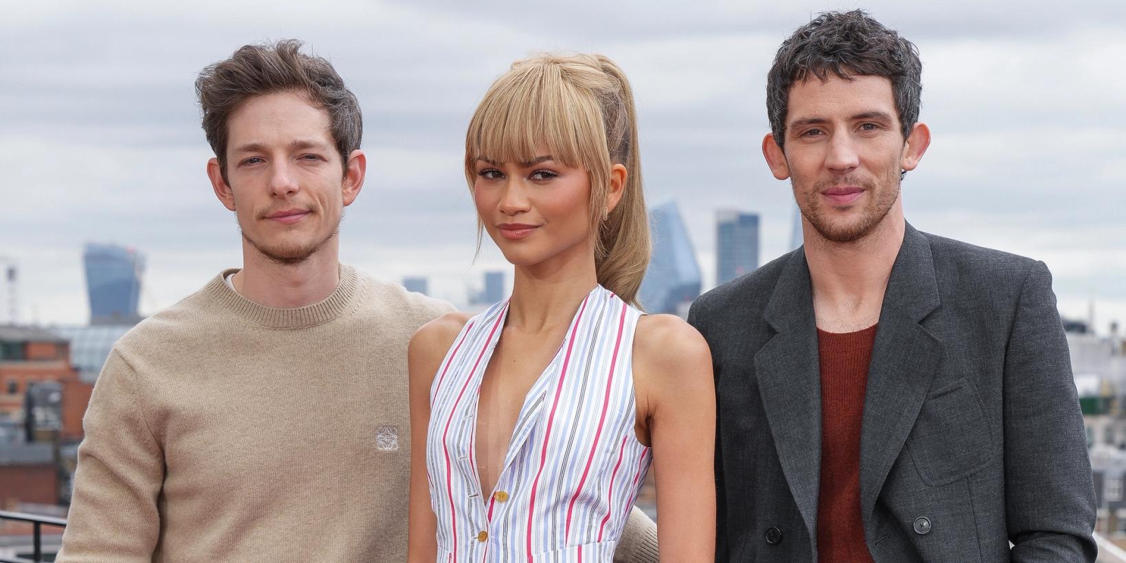 Mike Faist, Zendaya og Josh O'Connor poserer for fotografene under presseturneen til filmen Challengers