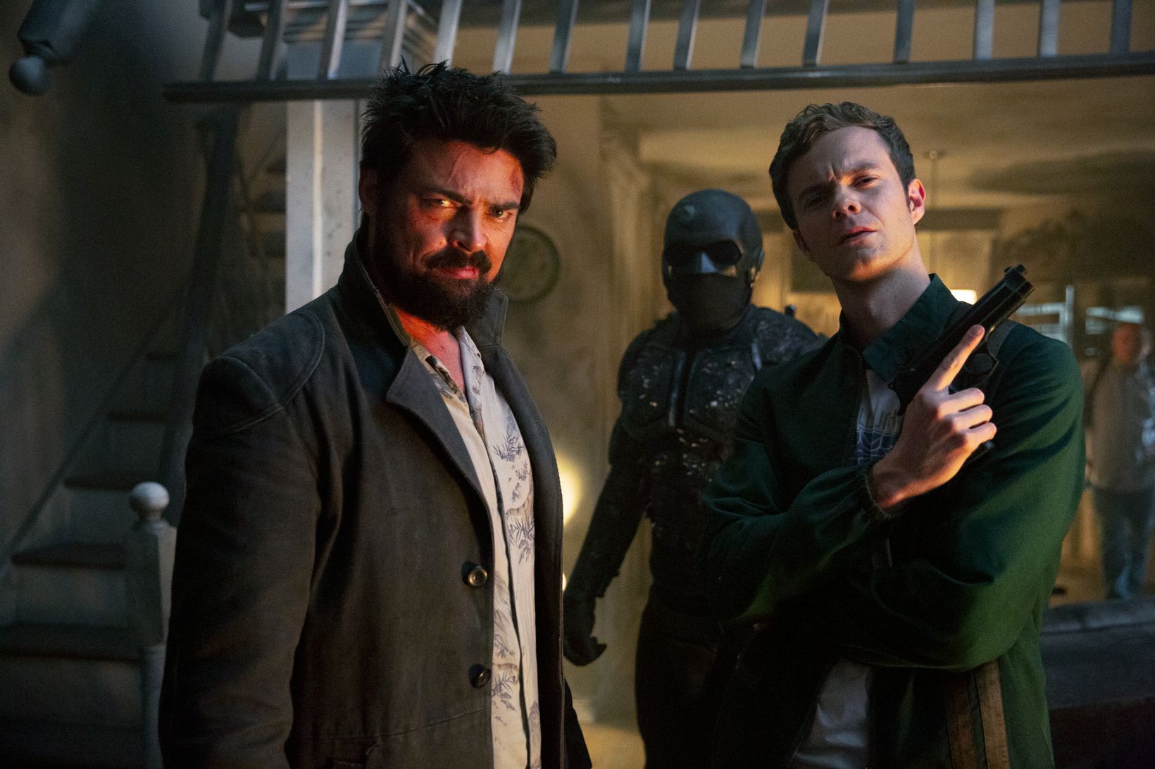 Karl Urban, Antony Starr og Jack Quaid i The Boys sesong 2