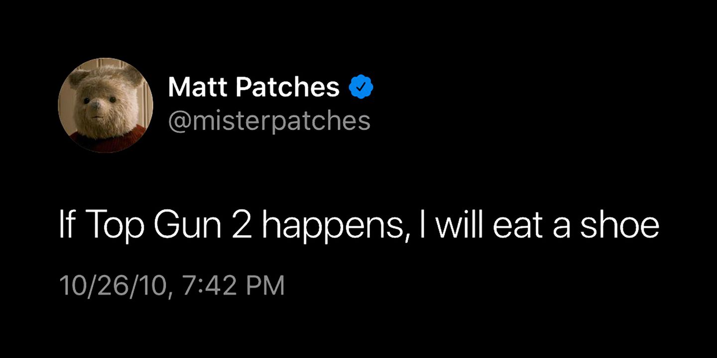 Matt Patches lover å spise en sko hvis Top Gun: Maverick kommer