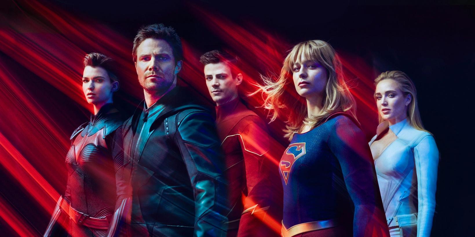 Ruby Rose, Stephen Amill, Grant Gustin, Melissa Benoist og Caity Lotz i Crisis on infinite Earths