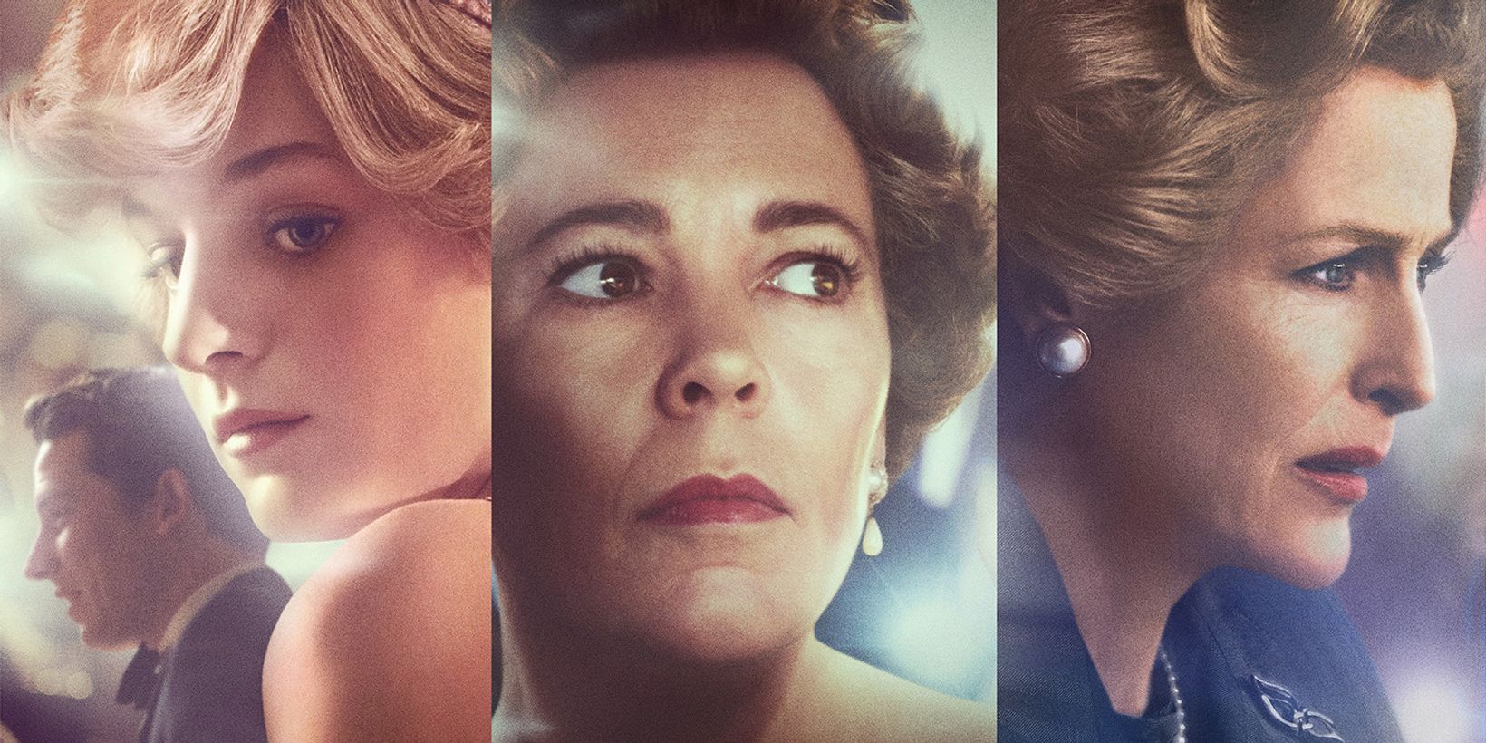 Emma Corrin, Olivia Colman og Gillian Anderson i The Crown sesong 4