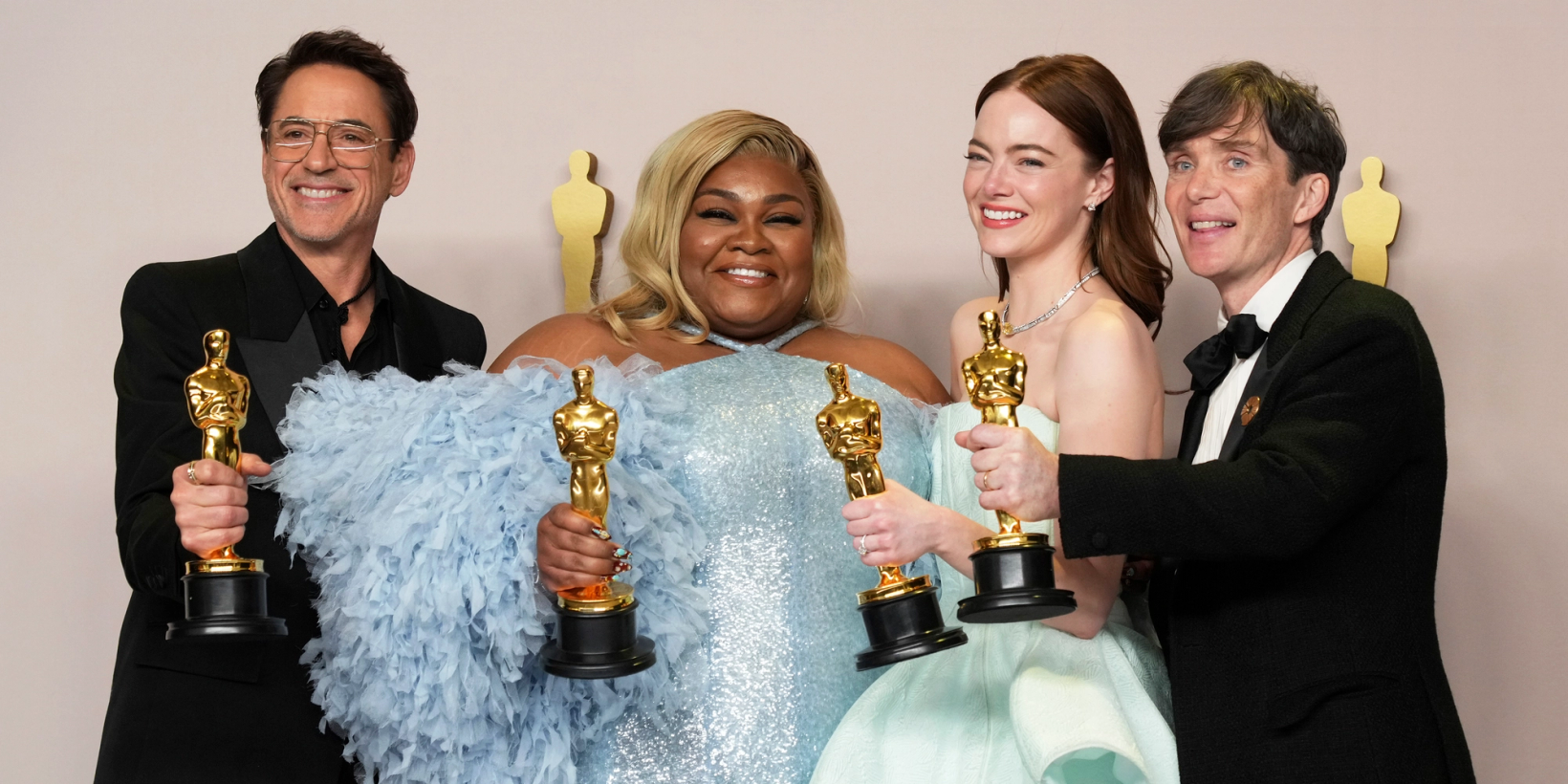 Oscar-vinnerne Robert Downey Jr., Da'Vine Joy Randolph, Emma Stone og Cillian Murphy Oscar 2024