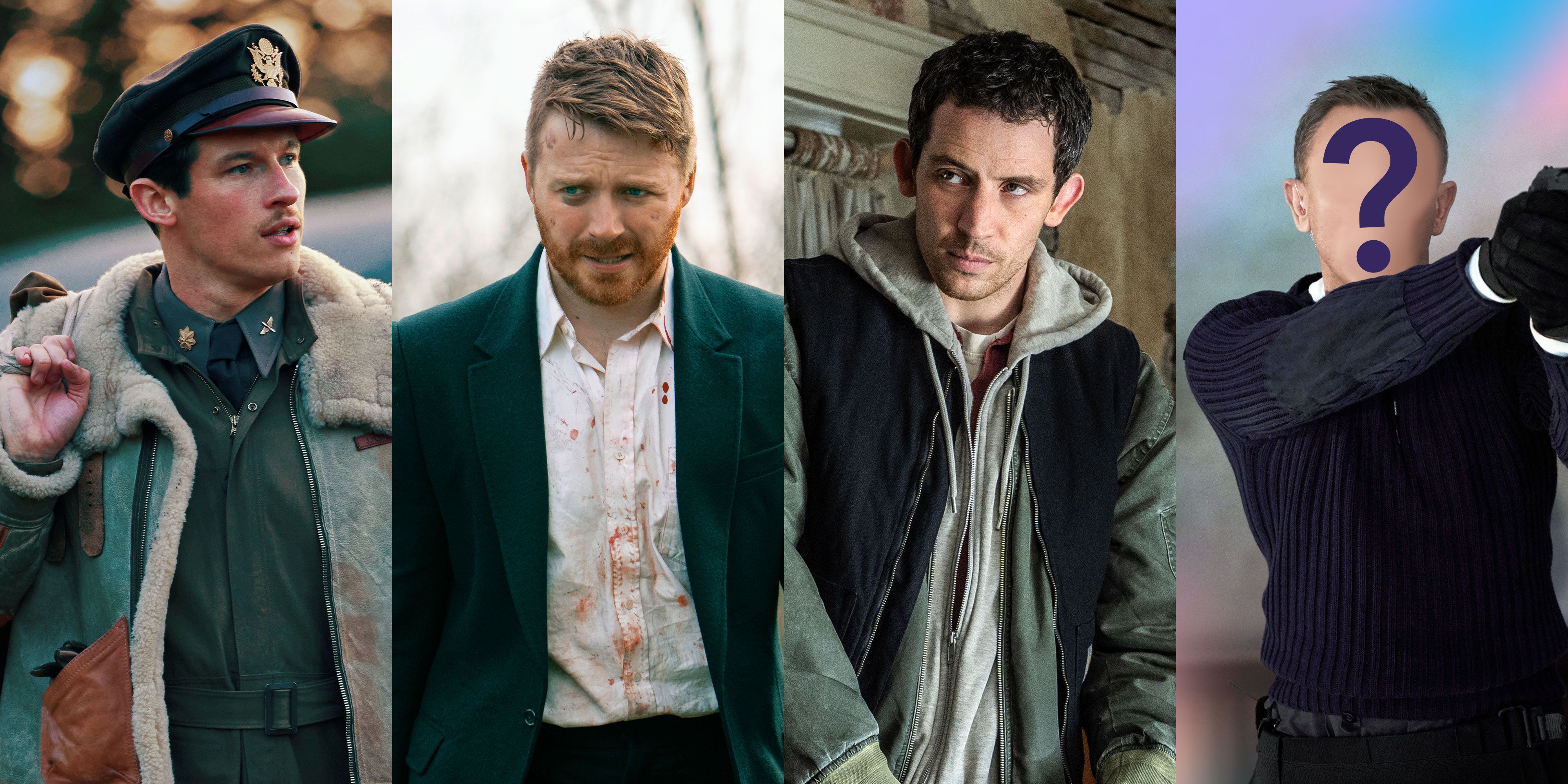 Bildemontasje: Callum Turner i Masters of the Air, Jack Lowden i Slow Horses, Josh O'Connor i Disclosure Day og Daniel Craig i No Time To Die