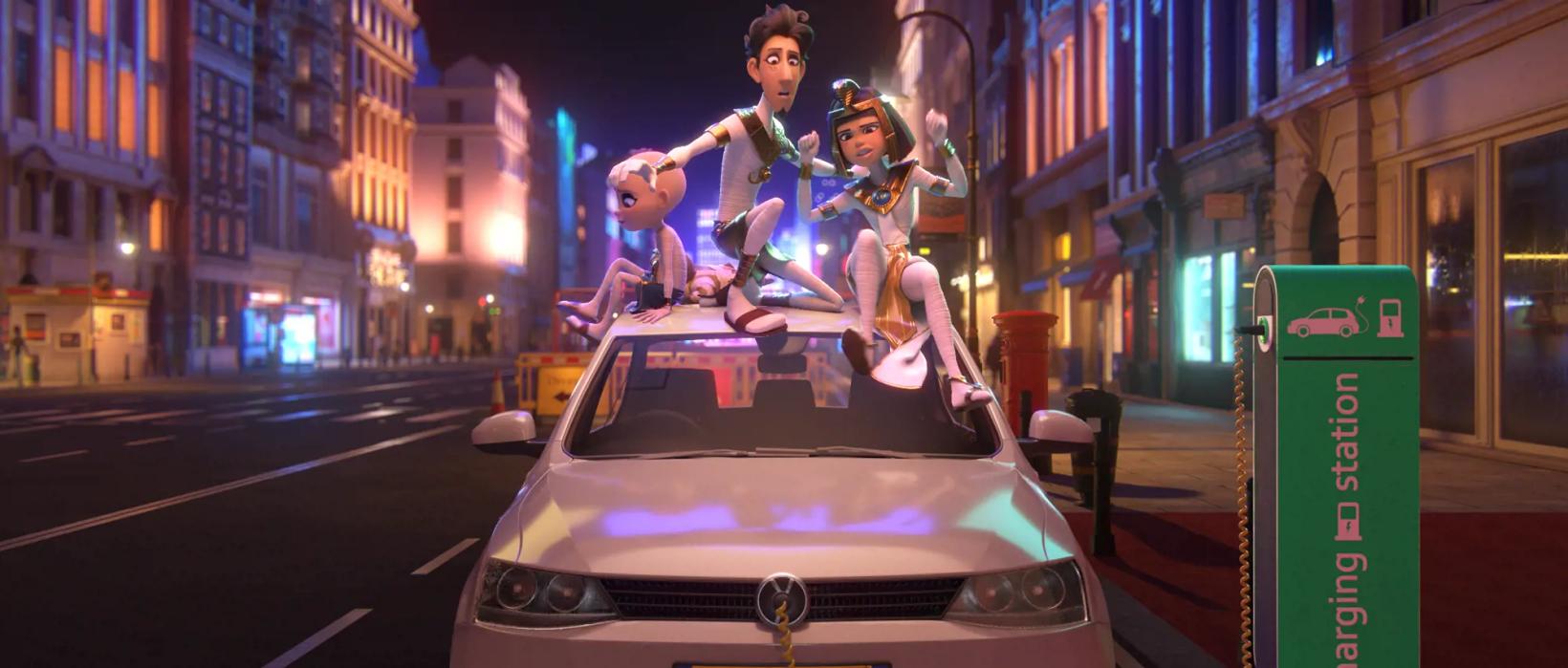 a car with cartoon characters on it