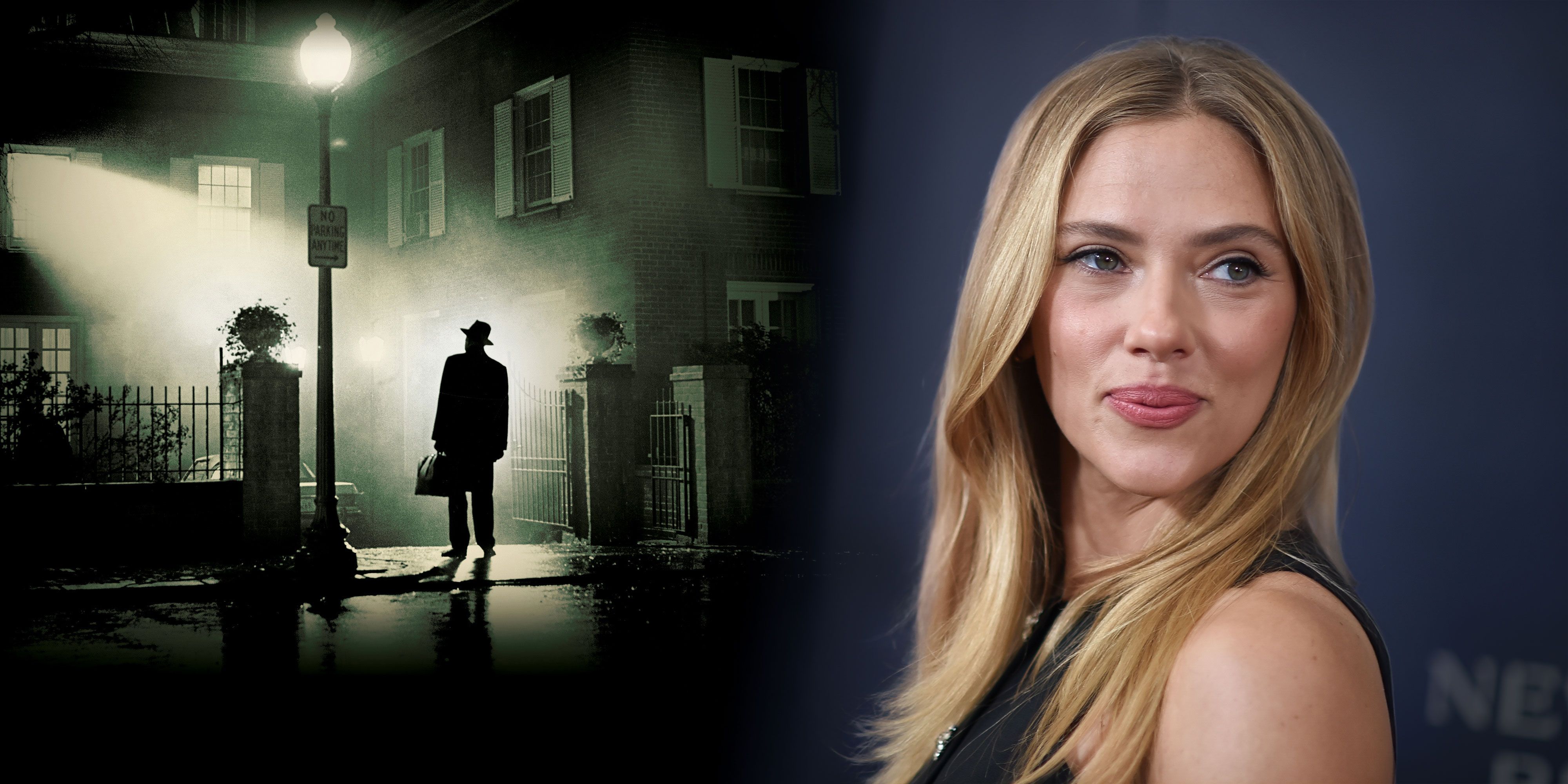 Bildemontasje: Plakaten til The Exorcist (1973) og Scarlett Johansson i oktober 2025