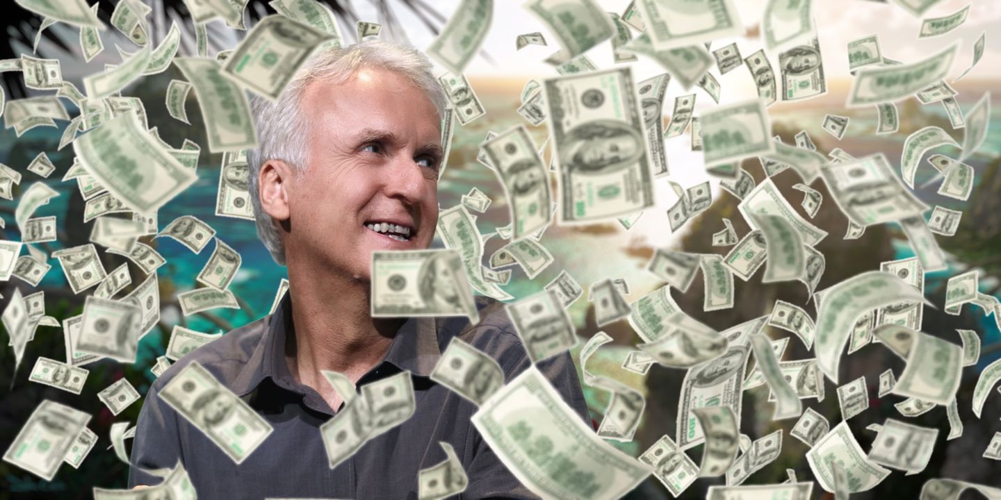 James Cameron omringet av dollar-regn