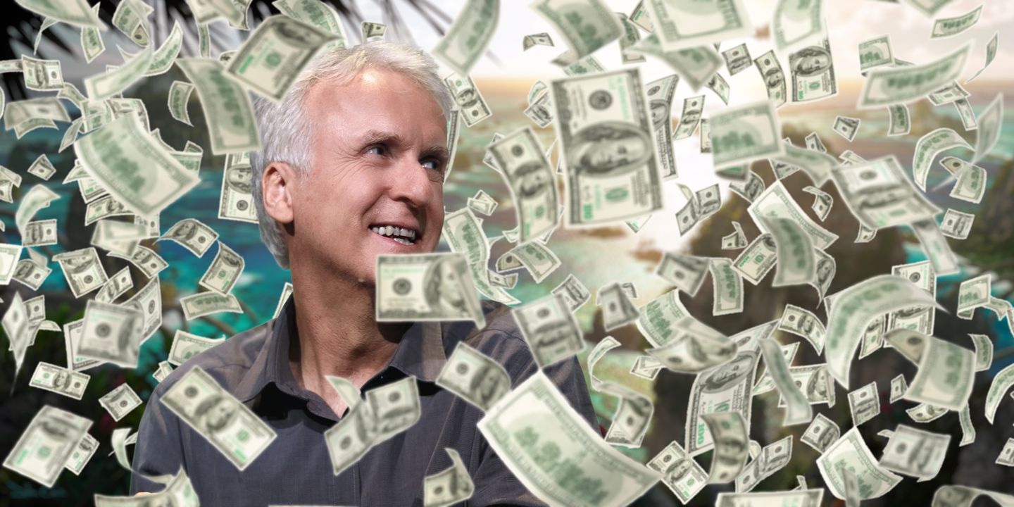 James Cameron omringet av dollar-regn