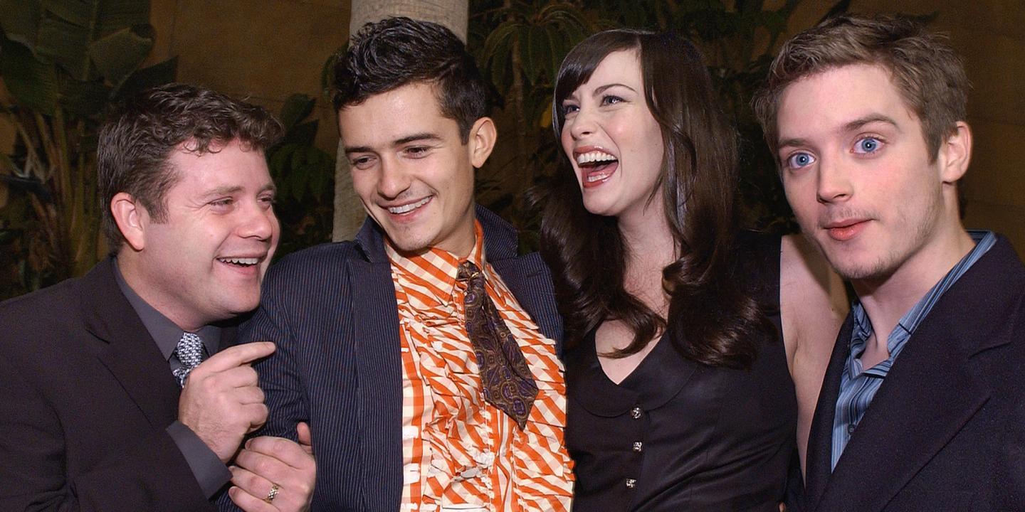 Sean Astin, Orlando Bloom, Liv Tyler og Elijah Wood under verdenspremieren på Ringenes herre: Ringens brorskap i desember 2001.