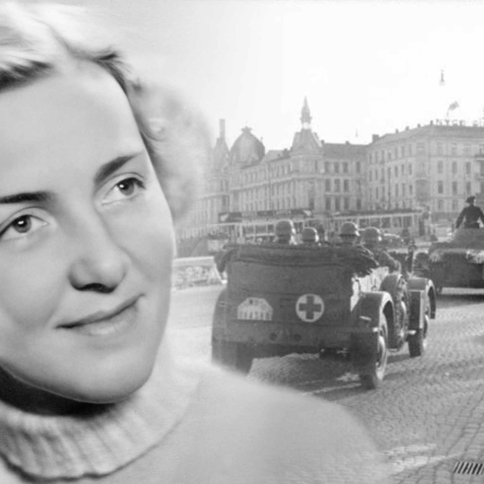 Bildemontasje: Anne Marie Breien, tyske stridsvogner på Drammensveien i mai 1940