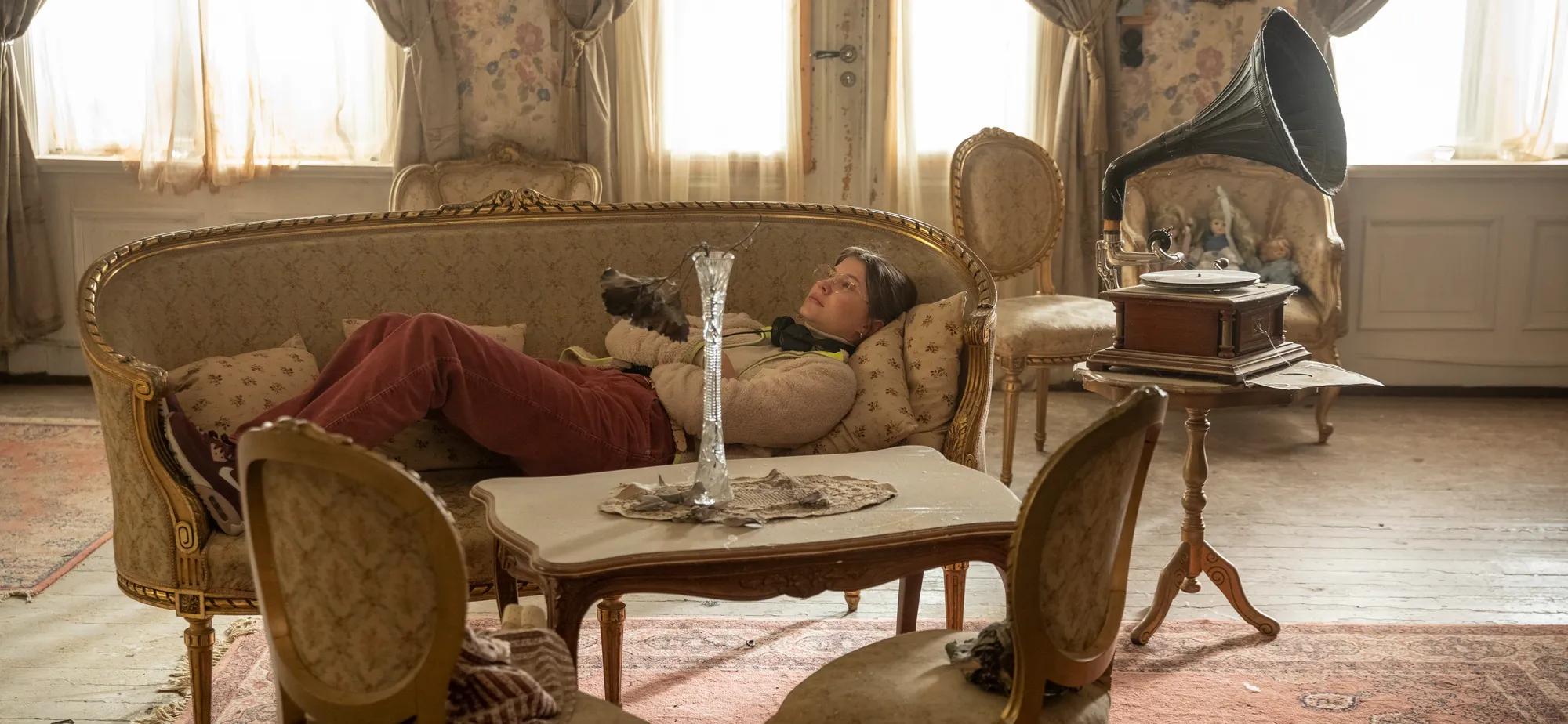 a person sleeping on a couch