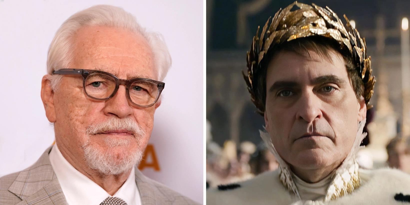 To sammenstilte bilder av skuespiller Brian Cox og skuespiller Joaquin Phoenix i rollen som Napoleon