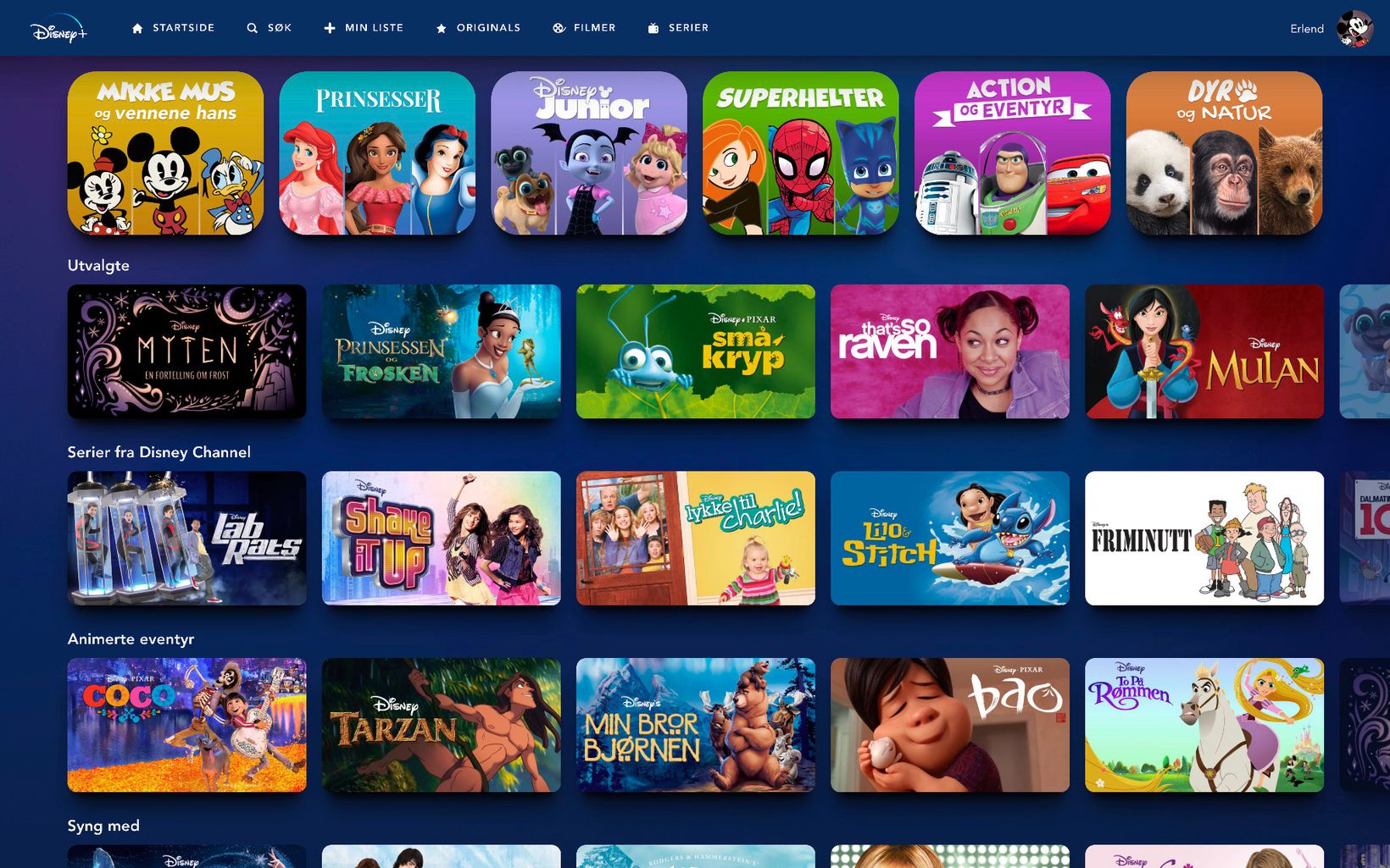 Disney+-landingssiden for barn