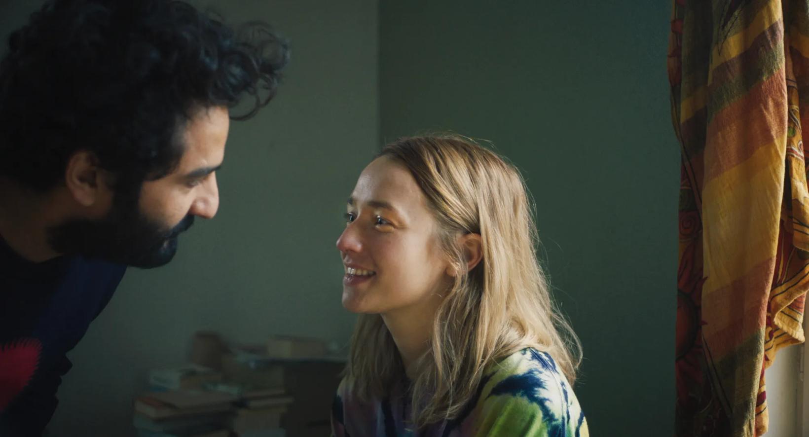 a man and a woman talking