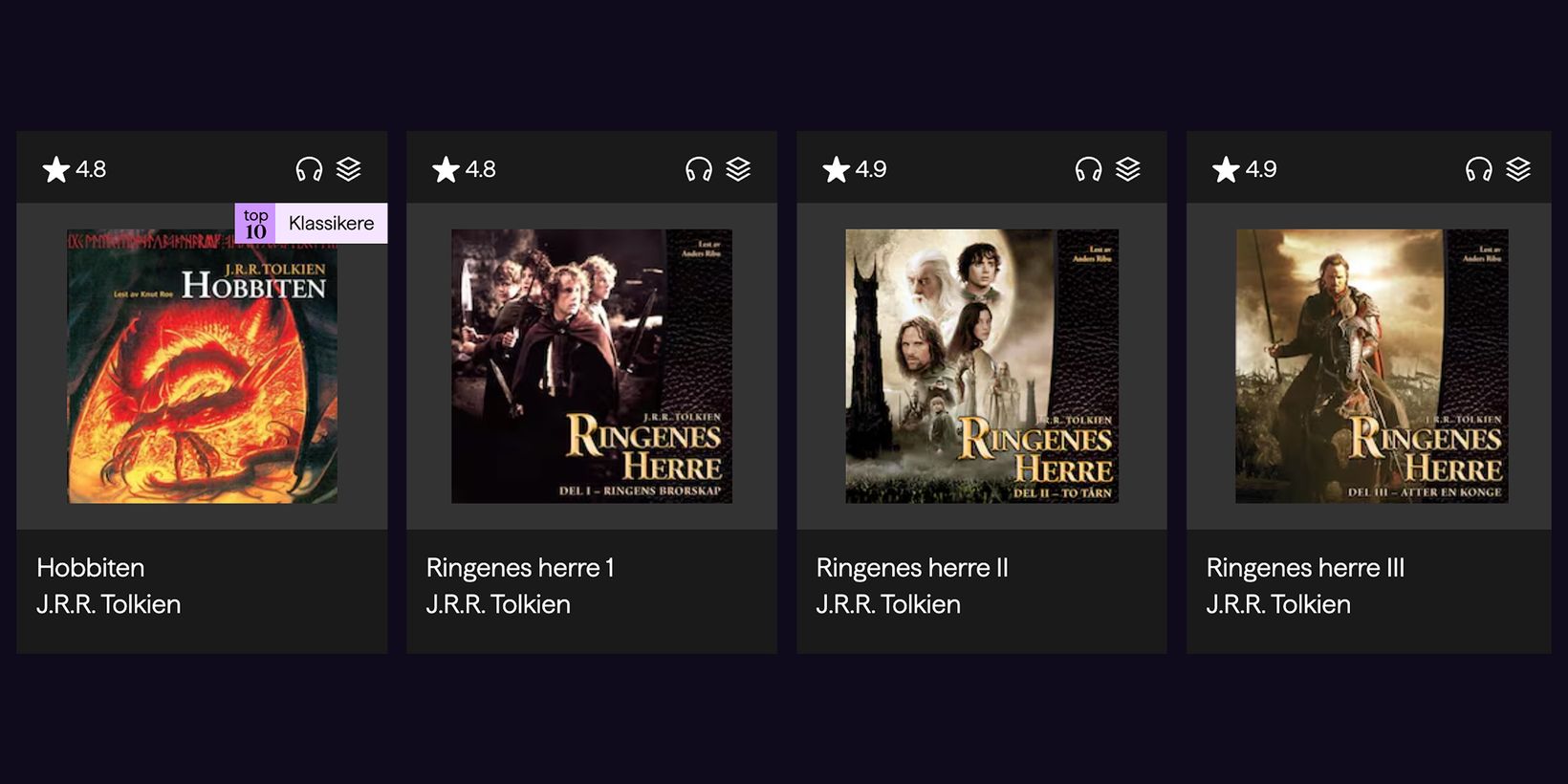 "Hobbiten" og "Ringenes herre"-bøkene av J.R.R. Tolkien i BookBeat