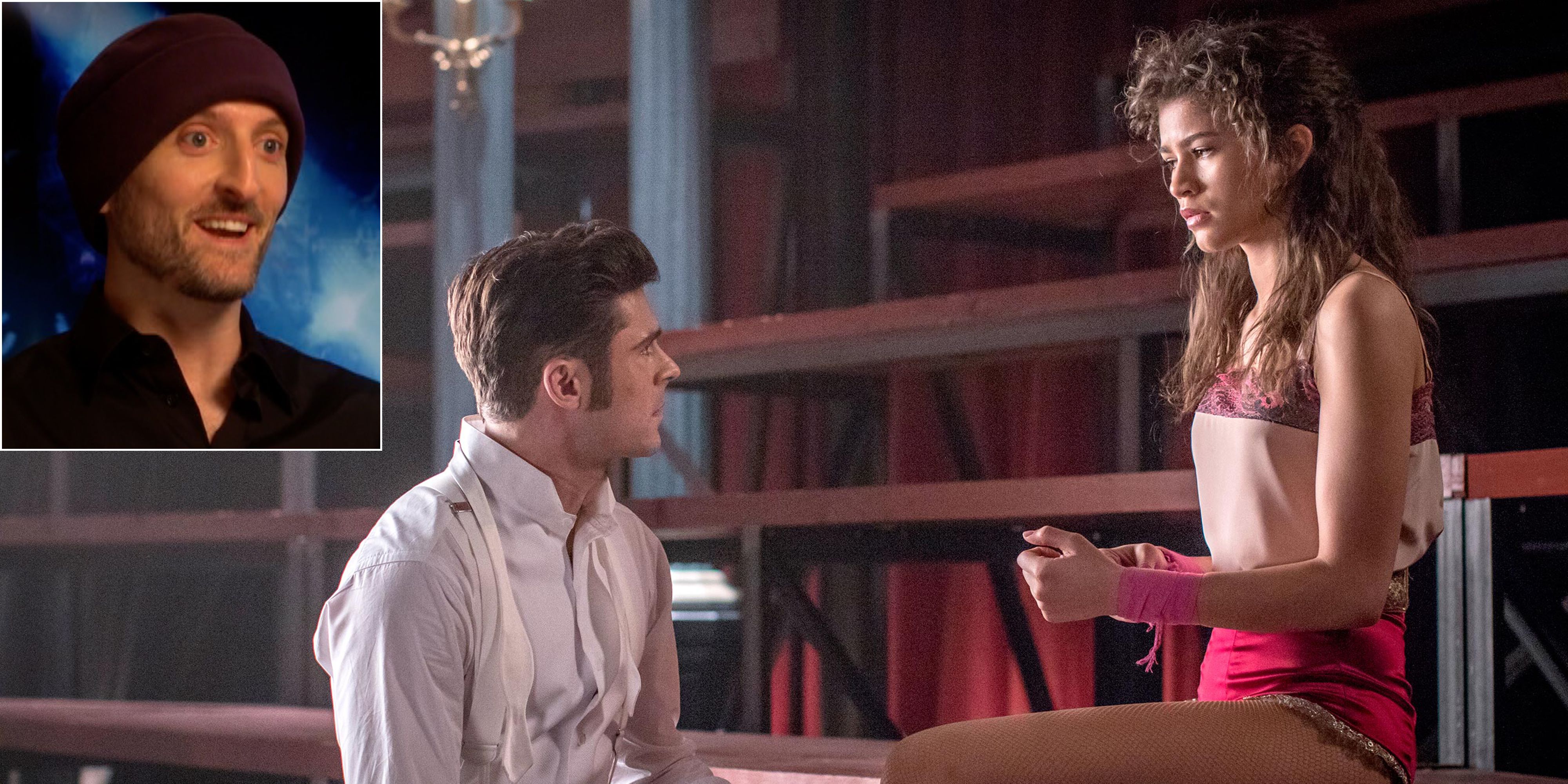 Michael Gracey, Zac Efron og Zendaya i The Greatest Showman