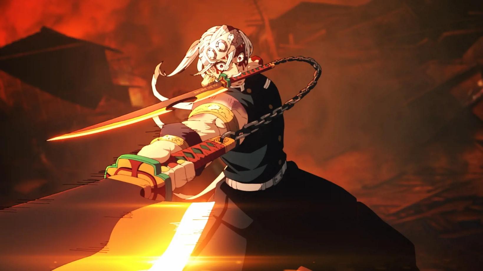 a person in a garment holding a sword