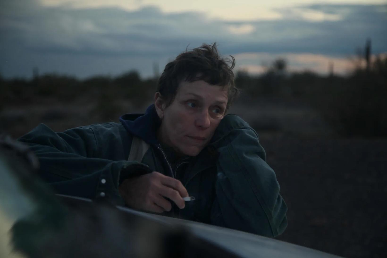 Frances McDormand in a blue jacket