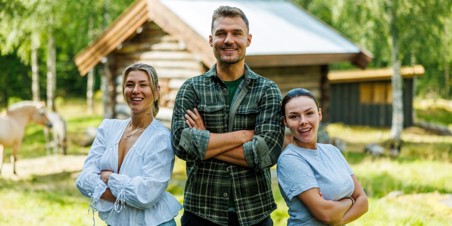Amalie Lund, Sebastian Eide og Julia Scott i promobilde for Torpet sesong 8