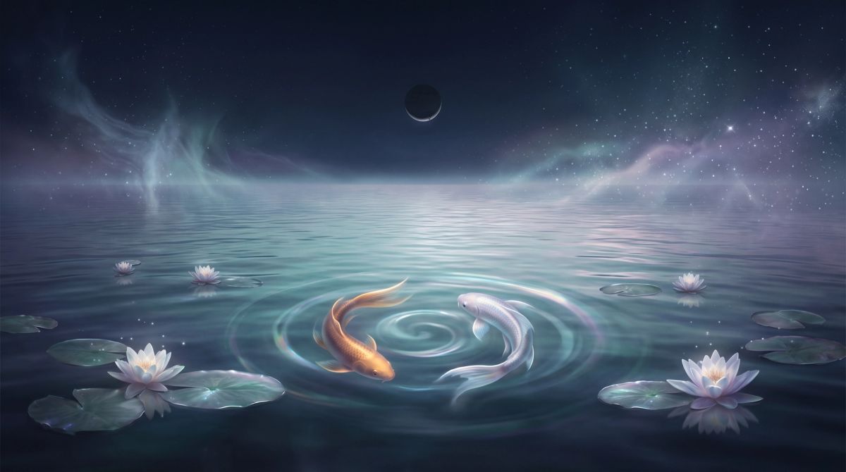 Mystical moonlit ocean with luminous koi fish representing the spiritual meaning of the March 2027 New Moon in Pisces.