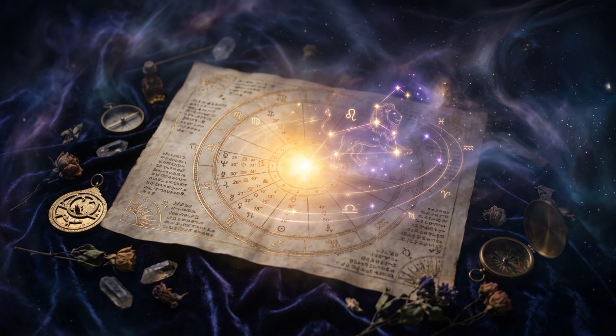 Ethereal astrology birth chart glowing with celestial light, symbolizing visibility, recognition, and the Midheaven.
