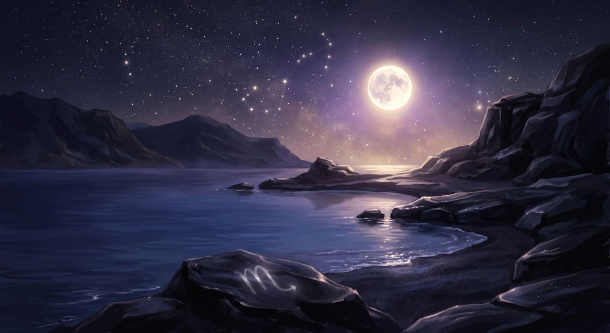 Spiritual Scorpio New Moon November 2026 beneath a dark moonlit sky over reflective water