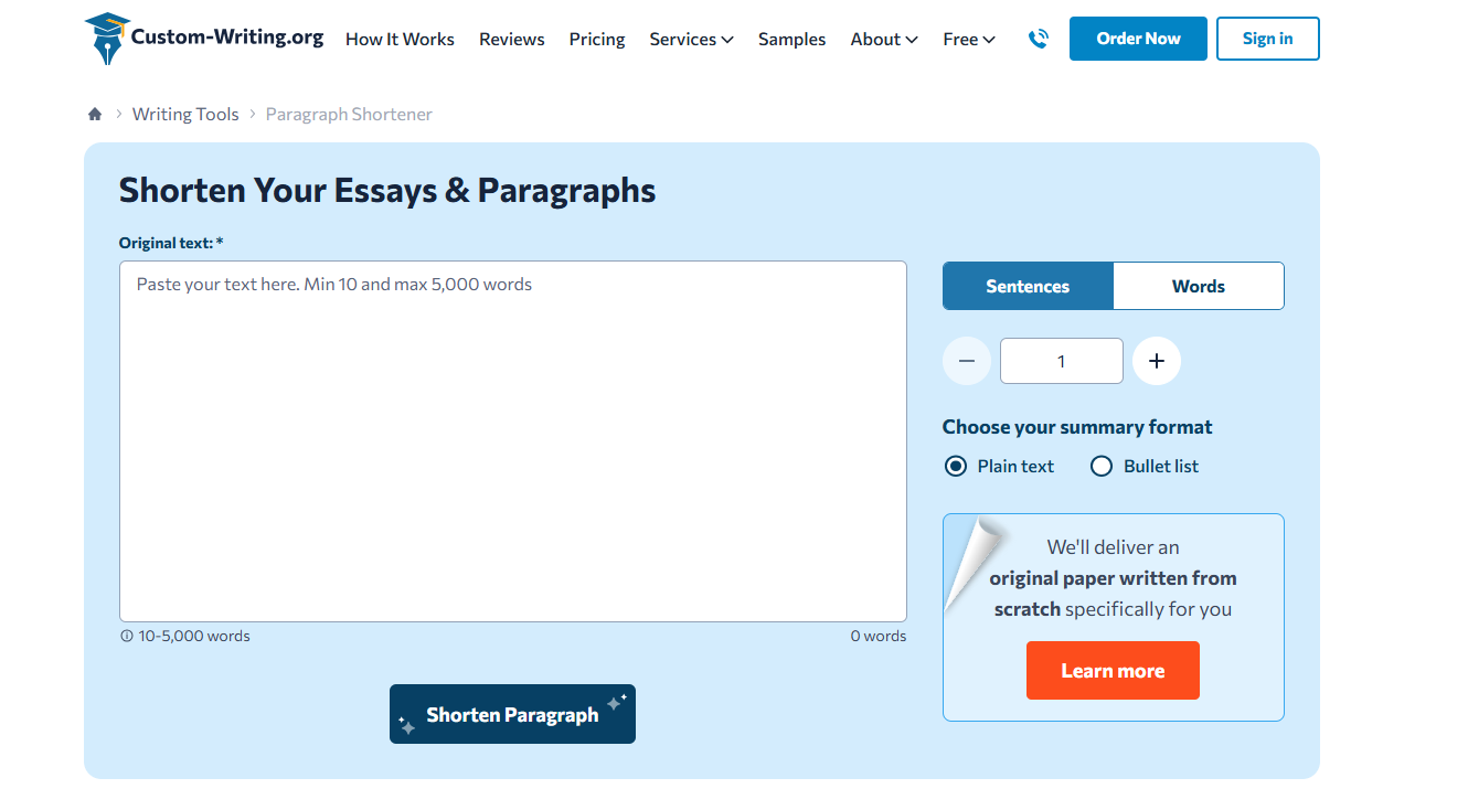Custom Writing AI Essay Shortener