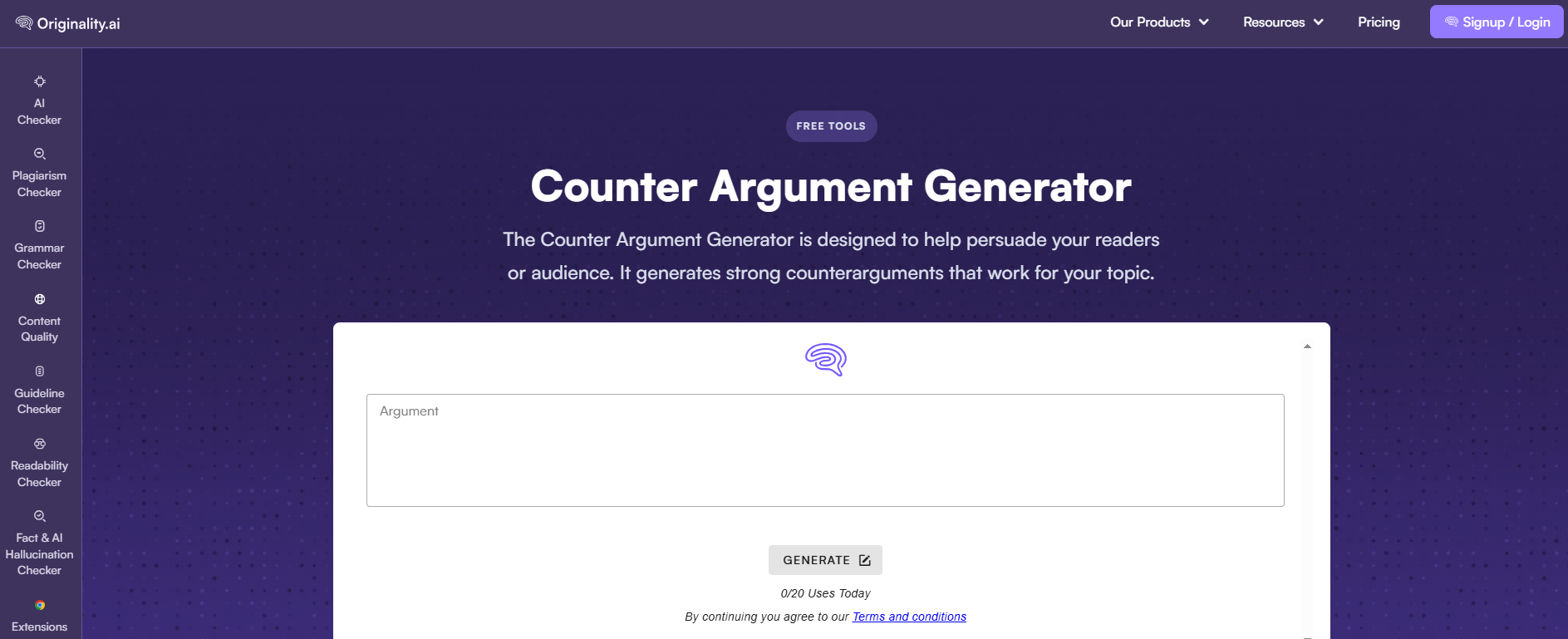 Originality AI Argument Writer