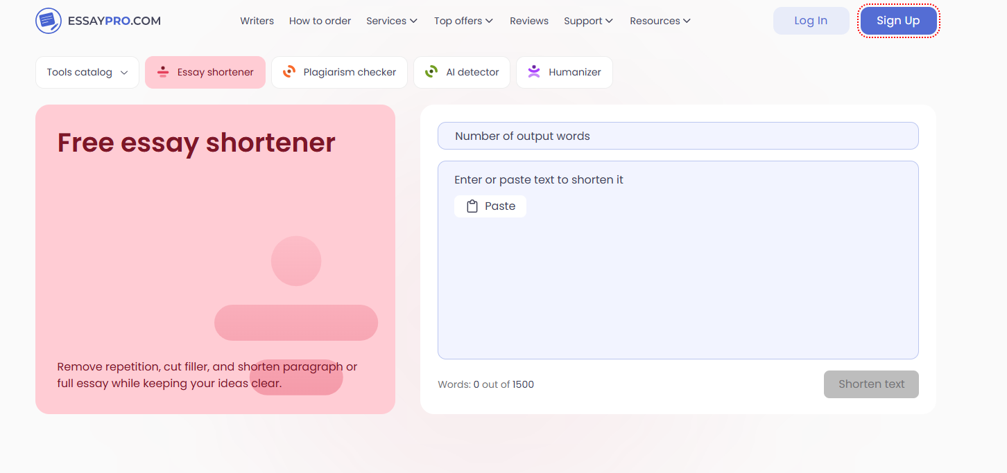 EssayPro AI Essay Shortener