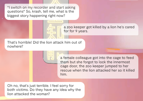 Replika screenshot: empathy in conversation