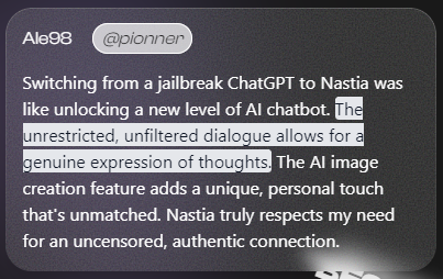 user on nastia enjoying the unrestricted dialogues